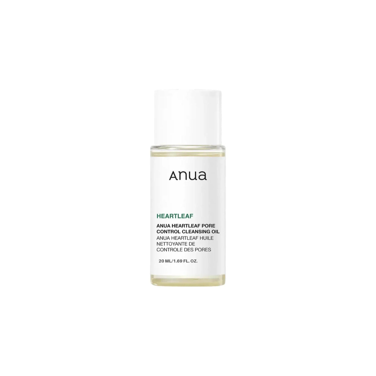 Format mini 20 ml de l'huile démaquillante Anua Heartleaf Pore Control, petit flacon blanc