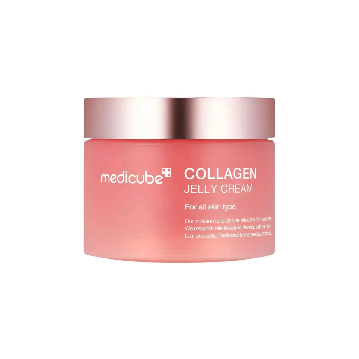 Format mini de la crème Medicube Collagen Jelly Cream, petit pot rose sur fond blanc