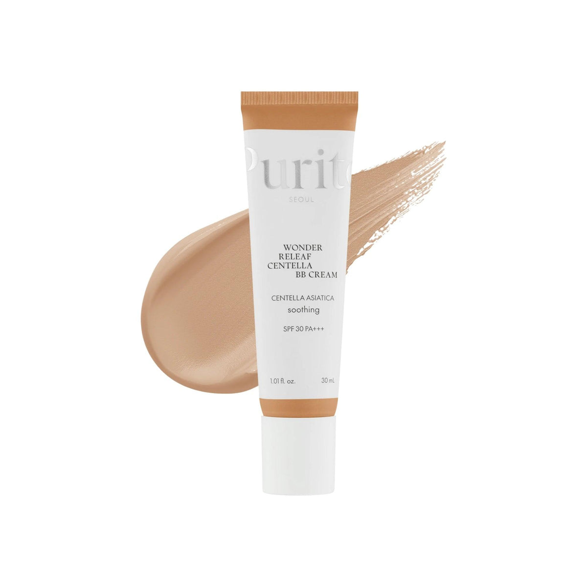 BB crème Purito Wonder Releaf Centella teinte Sand Beige, tube et texture beige sable