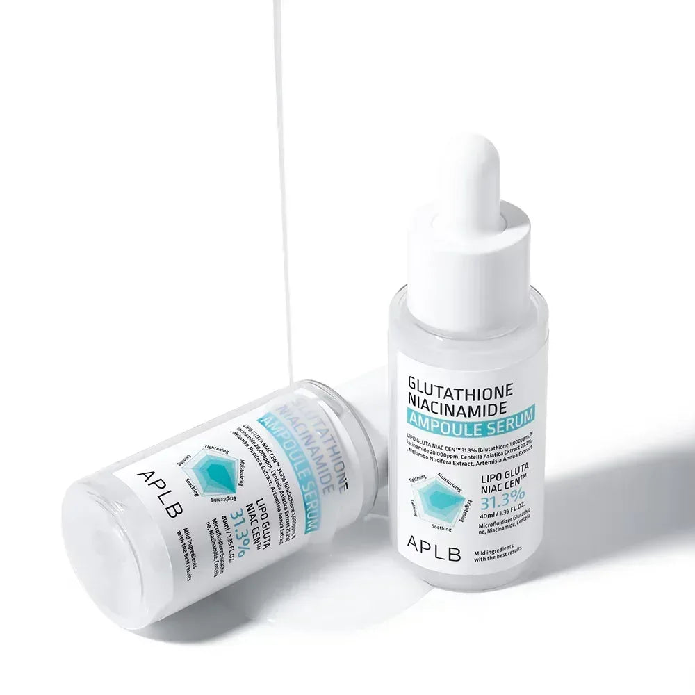 aplb glutathione niacinamide ampoule serum ingredients GLUTHATIONE 40ml, Targets dullness, dark spots, and uneven texture. This Niacinamide (Vitamin B3) Known for its skin APLB - Glutathione Niacinamide Ampoule